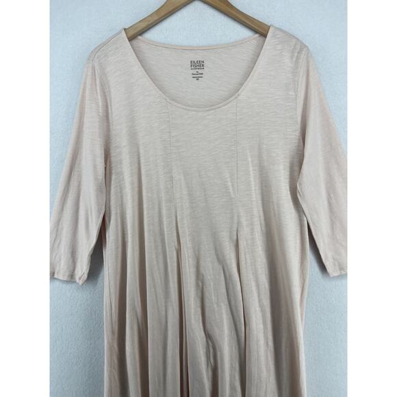 EILEEN FISHER GARNET HILL Nightgown XS Sleepwear Organic Cotton Pleat Slub Pink - Picture 4 of 14